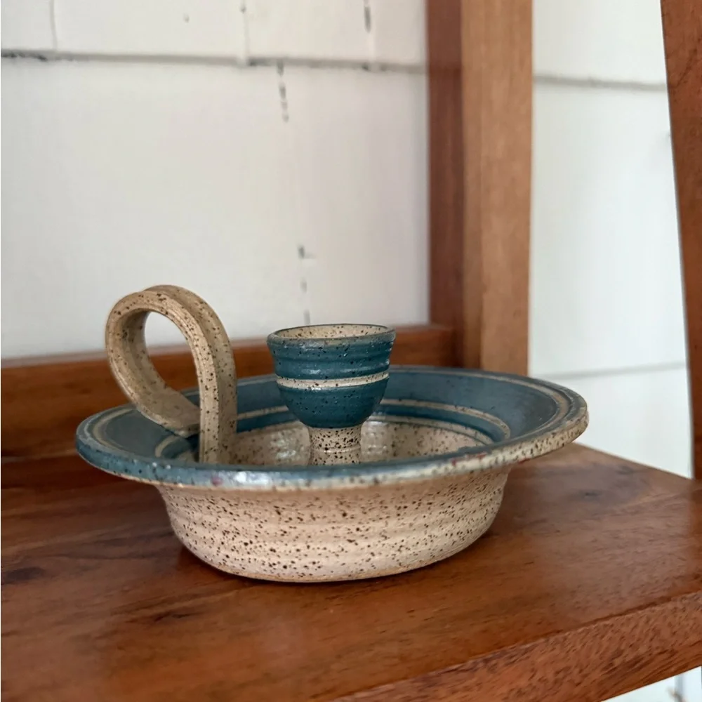 The Potter's Mark Pottery Signed Chamber Candle Stick Holder Made In USA 1990 - Picture 3 of 7